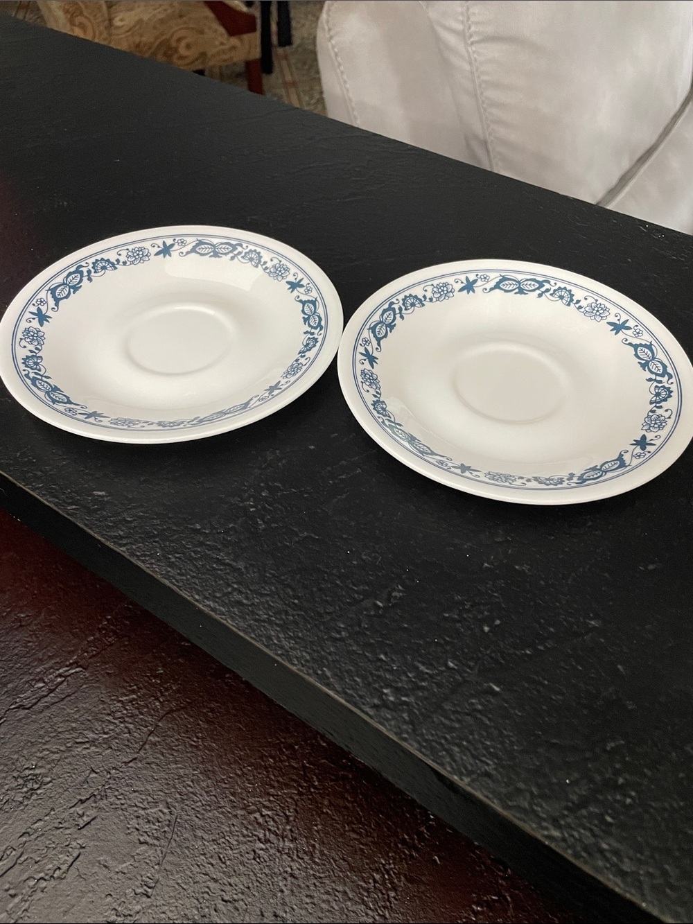 Vintage Corelle Old Town Blue White Saucer Set W/Blue Floral Border - Pack of 2